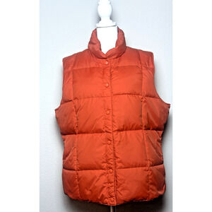 Lands' End Women's Down‎ Puffer Vest, Dark Orange, Size M, Snap Closure